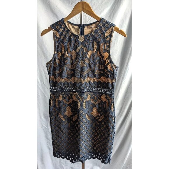 NWOT Francesca's MI AMI Melania Gray-Blue Lace Dress w/ Tan Lining Cutout Size M - Picture 2 of 7